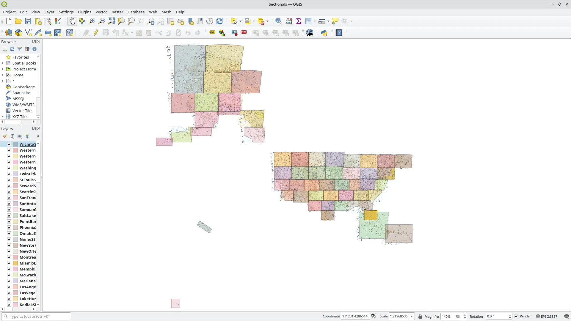 QGIS national sectional map